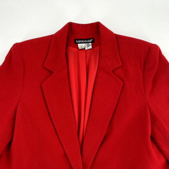 Savannah Blazer Jacket Women Sz 10 VTG/Small Modern Red Wool Preppy Academia - Picture 8 of 13
